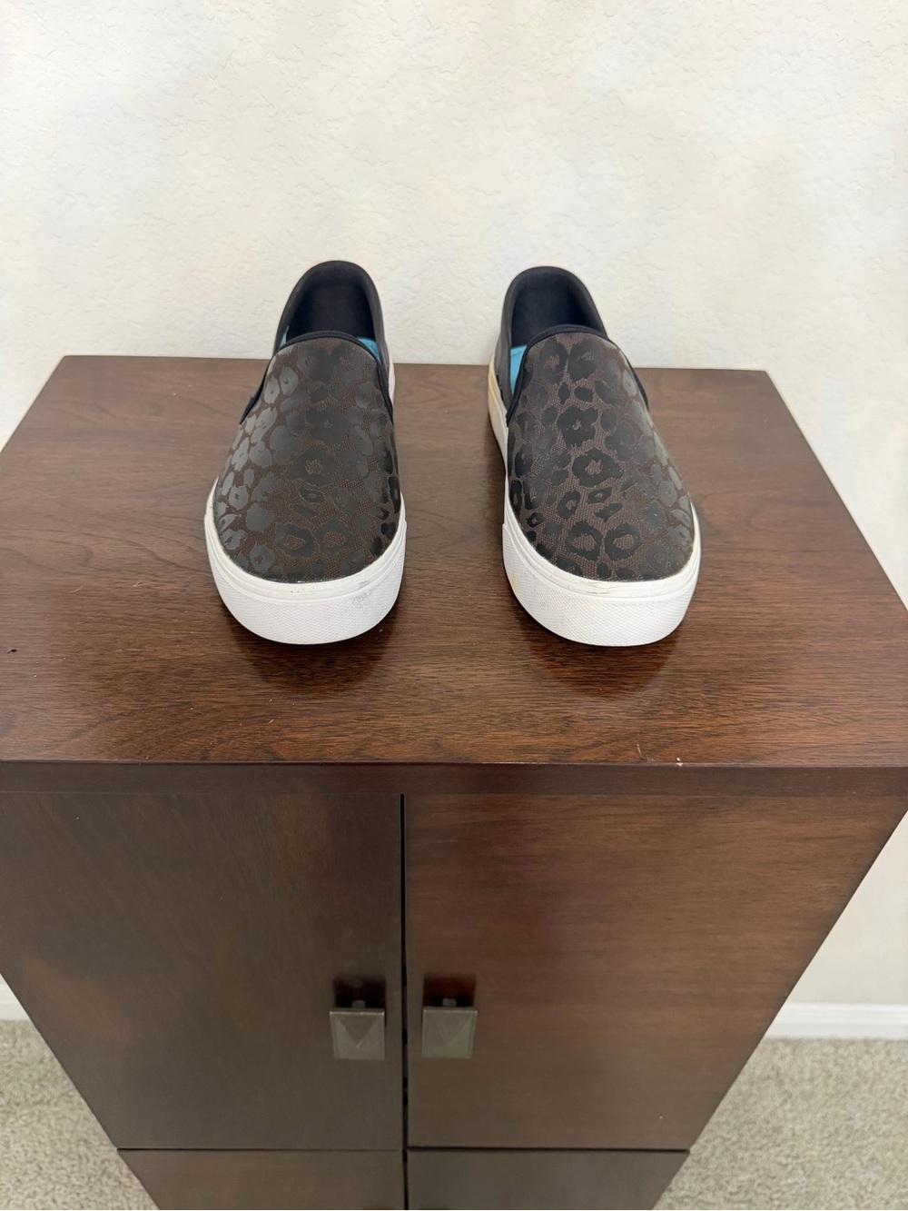 Reebok Women's Slip-On Sneakers in Black Leopard Print with White Sole